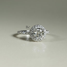 1ct Round Lab Grown Diamond Engagement Ring | Halo Pavé Band 14K White Gold