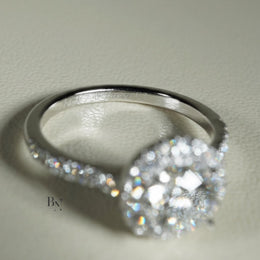 1ct Round Lab Grown Diamond Engagement Ring | Halo Pavé Band 14K White Gold