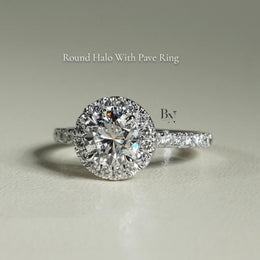 1ct Round Lab Grown Diamond Engagement Ring | Halo Pavé Band 14K White Gold