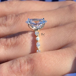 3ct Oval Lab Grown Diamond Engagement Ring | Marquise Accent Band 14K Yellow Gold