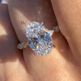 3ct Oval Lab Grown Diamond Engagement Ring | Marquise Accent Band 14K Yellow Gold