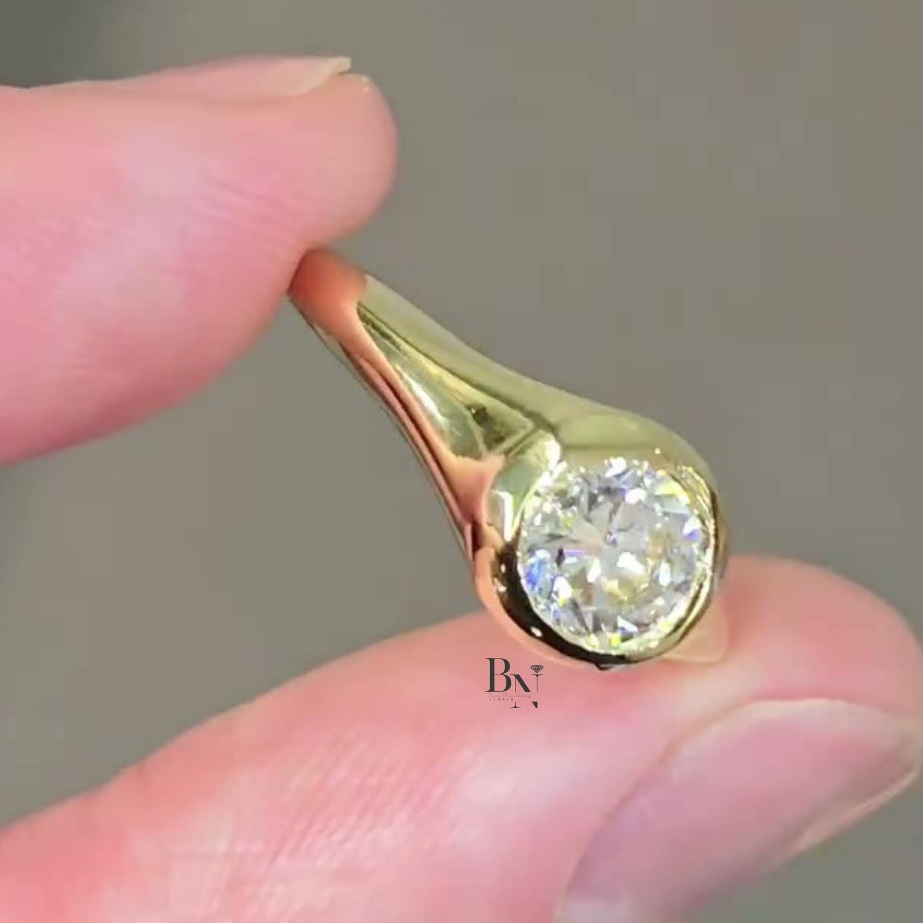 1ct Round Lab Grown Diamond Engagement Ring | Two Tone Bezel Set Solitaire 14K Gold