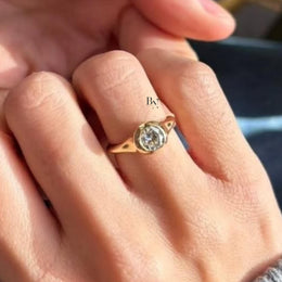 1ct Round Lab Grown Diamond Engagement Ring | Two Tone Bezel Set Solitaire 14K Gold