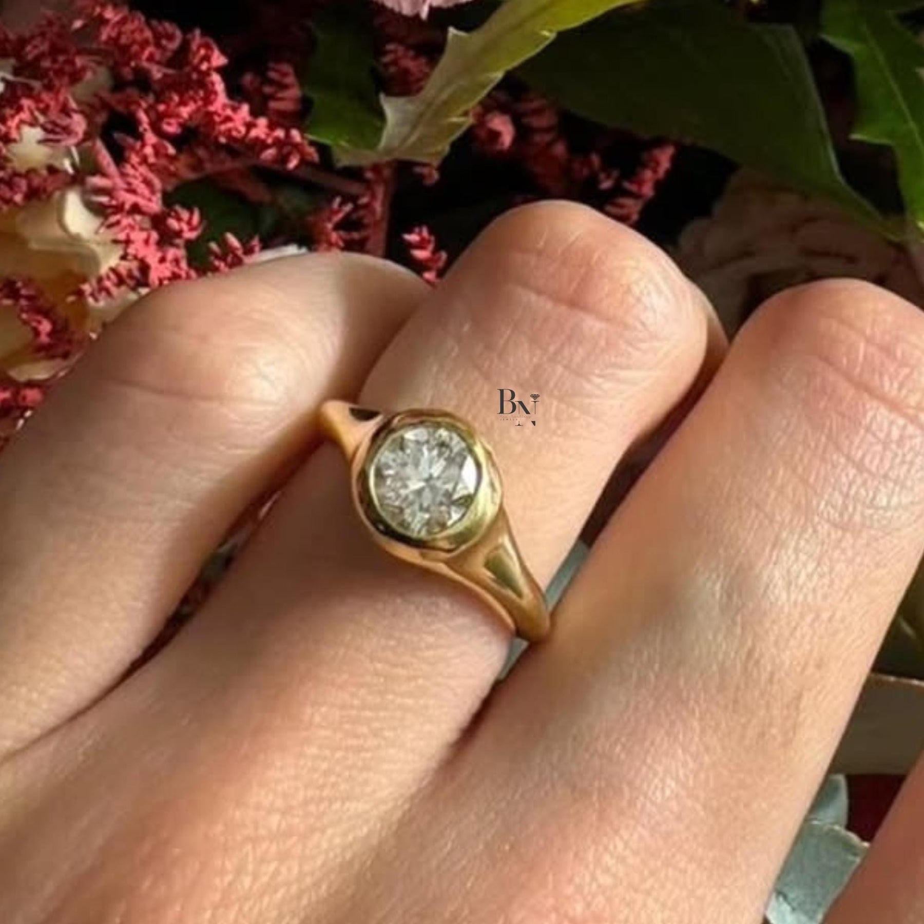 1ct Round Lab Grown Diamond Engagement Ring | Two Tone Bezel Set Solitaire 14K Gold