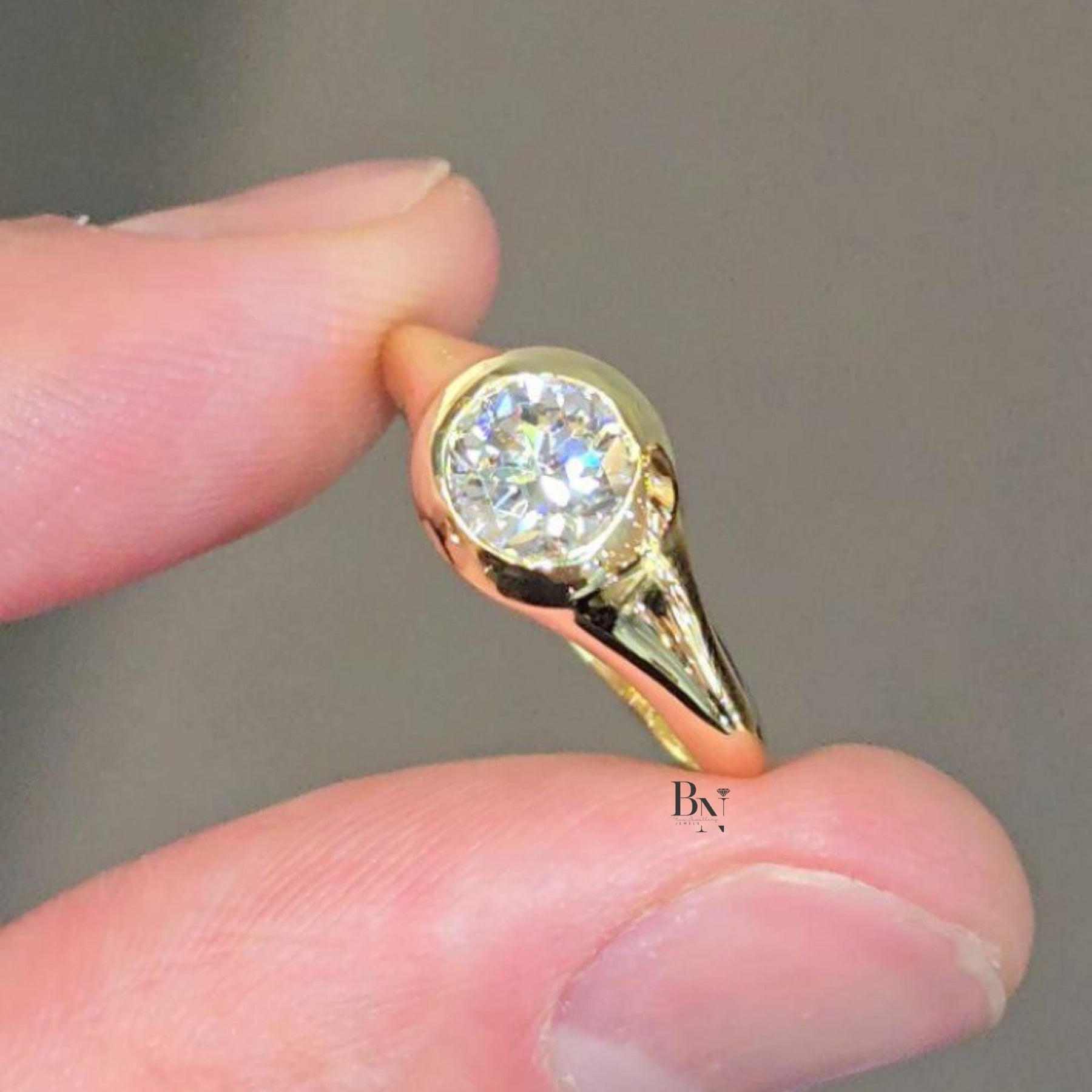 1ct Round Lab Grown Diamond Engagement Ring | Two Tone Bezel Set Solitaire 14K Gold