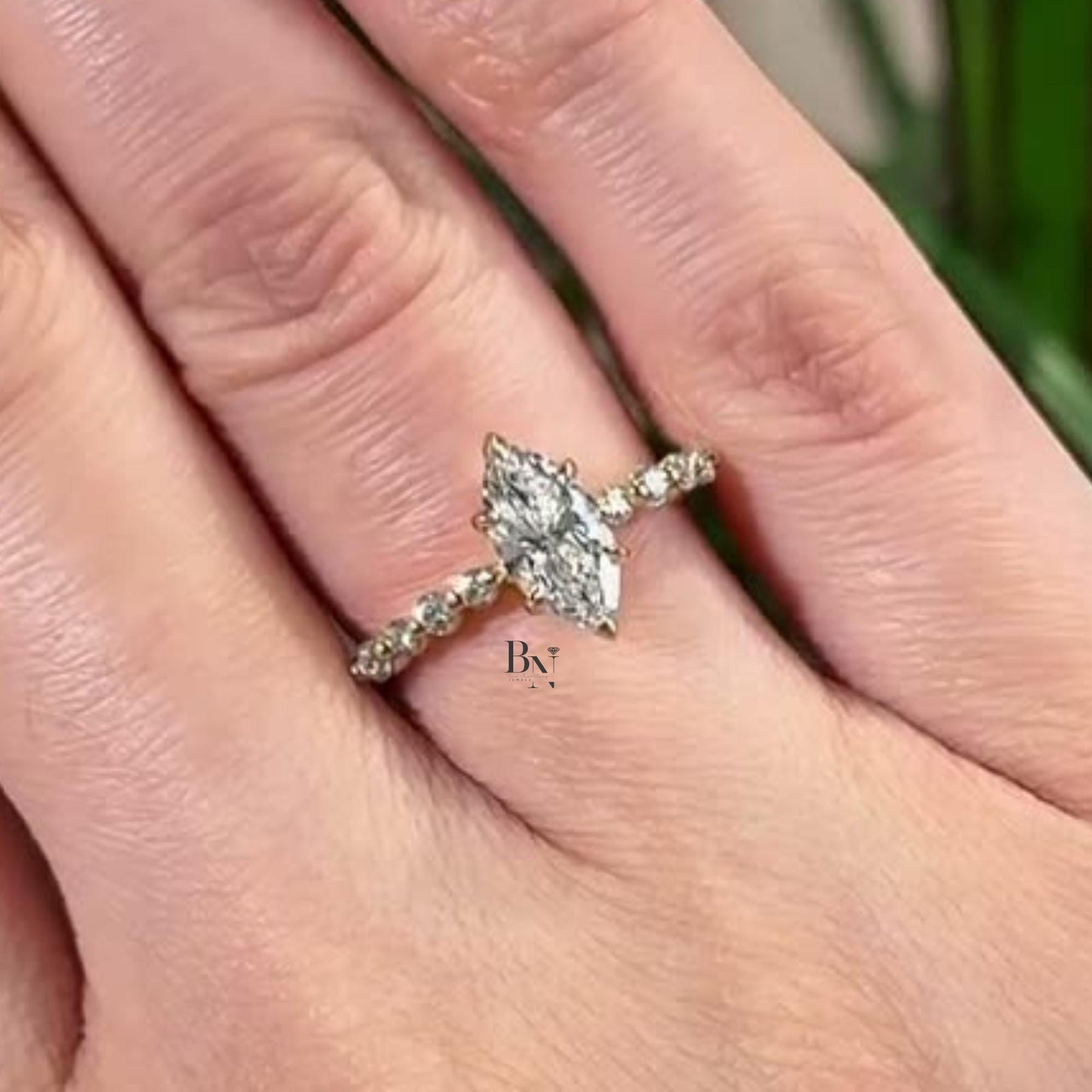 1ct Marquise Lab Grown Diamond Engagement Ring | Vintage Pavé Solitaire 14K Yellow Gold