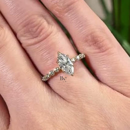 1ct Marquise Lab Grown Diamond Engagement Ring | Vintage Pavé Solitaire 14K Yellow Gold
