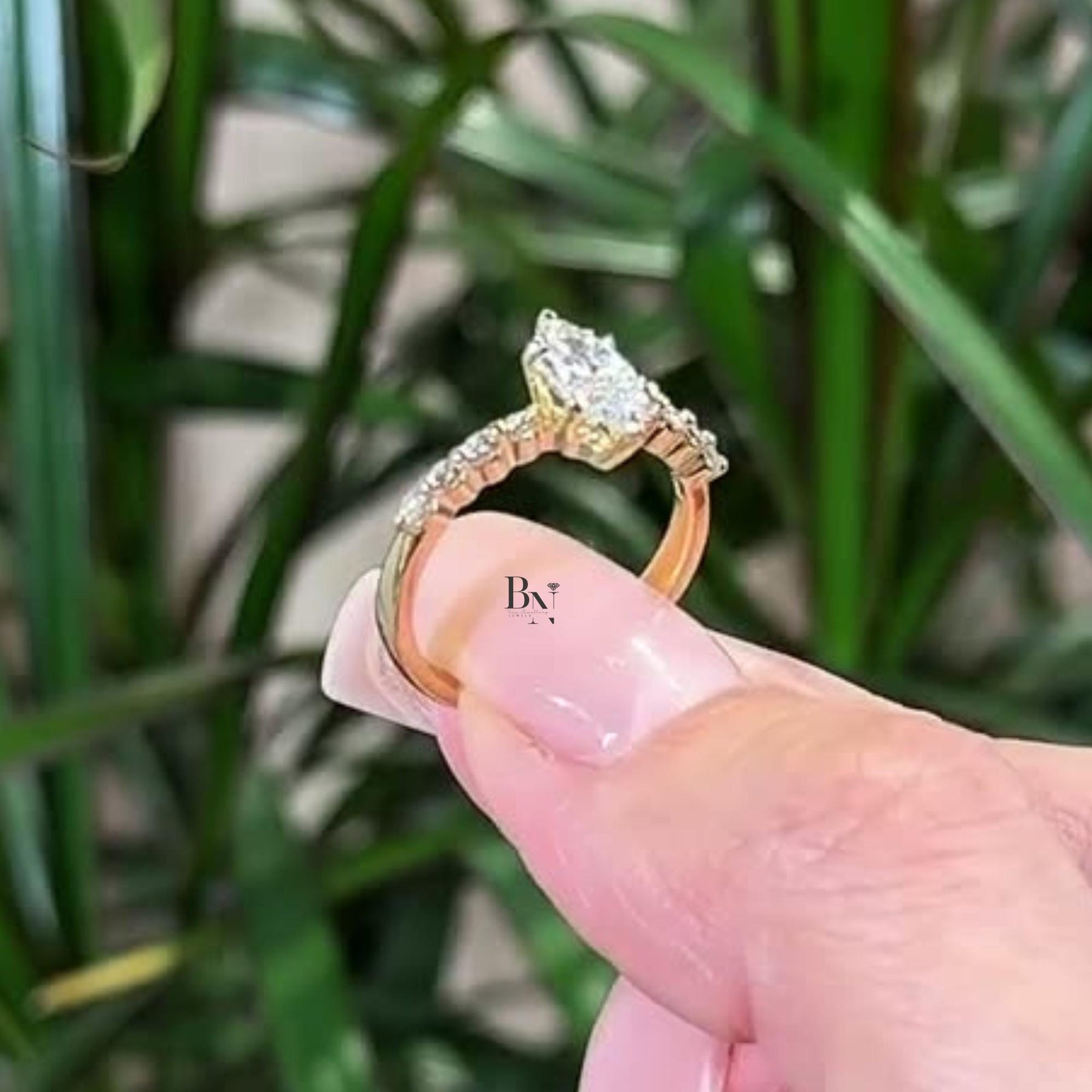 1ct Marquise Lab Grown Diamond Engagement Ring | Vintage Pavé Solitaire 14K Yellow Gold