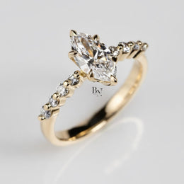 1ct Marquise Lab Grown Diamond Engagement Ring | Vintage Pavé Solitaire 14K Yellow Gold