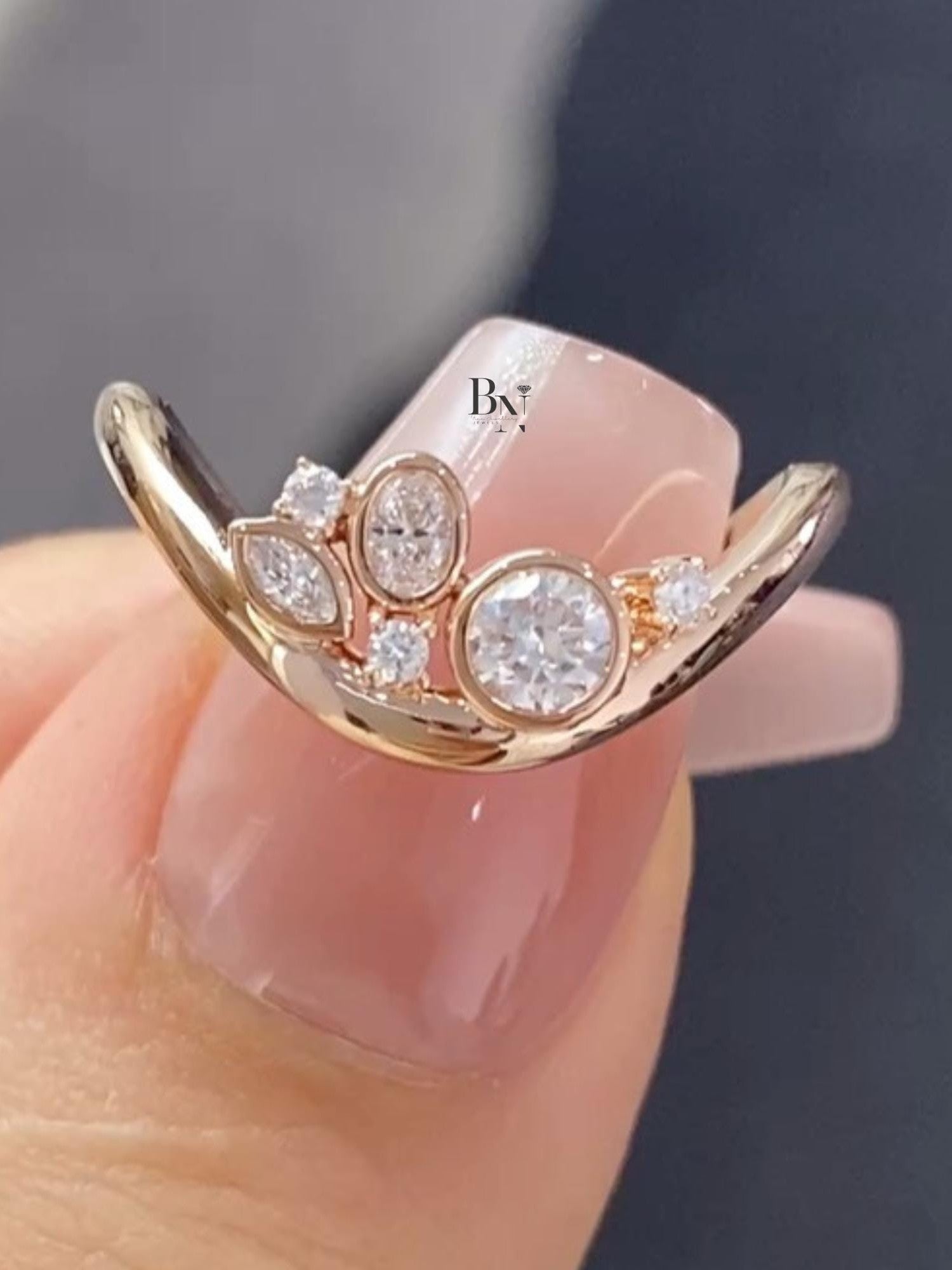 0.50ctw Lab Grown Diamond Contour Wedding Band | Mixed Cut Stacking 14K Rose Gold