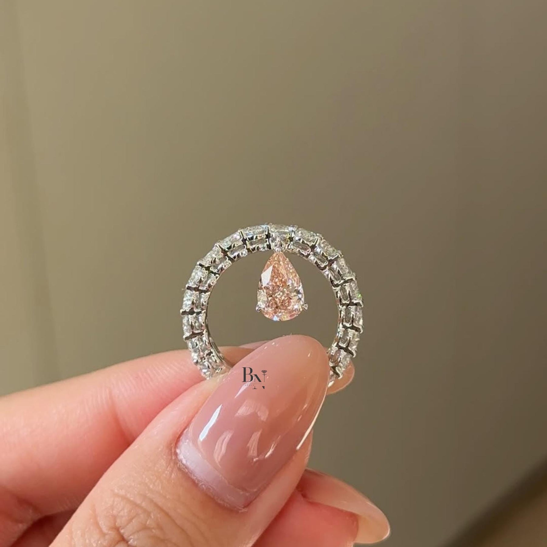 1ct Lab Grown Diamond Eternity Band | Dangling Pear Accent 14K White Gold