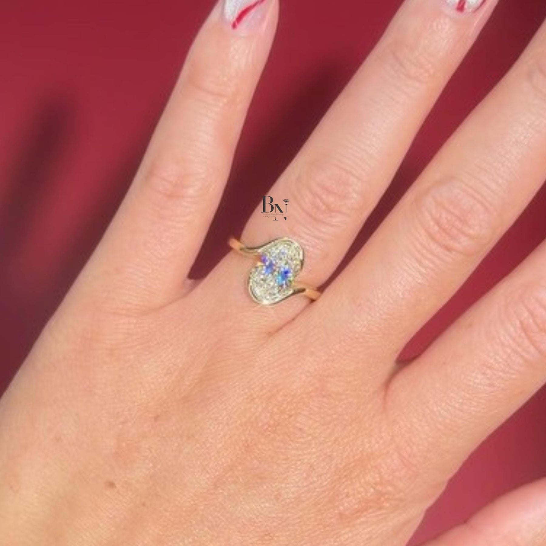 3ct Oval Lab Grown Diamond Engagement Ring | Swirl Bypass Setting 14K Gold