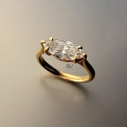 3ct East West Marquise Lab Grown Diamond Engagement Ring | Horizontal Pavé Solitaire 14K Yellow Gold