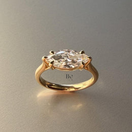 3ct East West Marquise Lab Grown Diamond Engagement Ring | Horizontal Pavé Solitaire 14K Yellow Gold