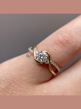 1ct Round Lab Grown Diamond Engagement Ring | Swirl Bypass Pavé Solitaire 14K Yellow Gold