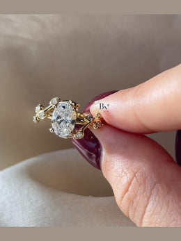 1.50ct Oval Lab Grown Diamond Engagement Ring | Leaf and Vine Nature Inspired 14K White Gold