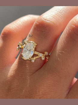 1.50ct Oval Lab Grown Diamond Engagement Ring | Leaf and Vine Nature Inspired 14K White Gold