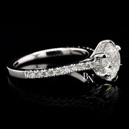 1ct Round Lab Grown Diamond Engagement Ring | Halo Pavé Band 14K White Gold