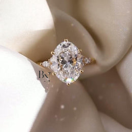 3ct Oval Lab Grown Diamond Engagement Ring | Vine Floral Accent 14K Gold