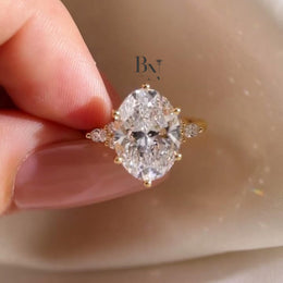 3ct Oval Lab Grown Diamond Engagement Ring | Vine Floral Accent 14K Gold