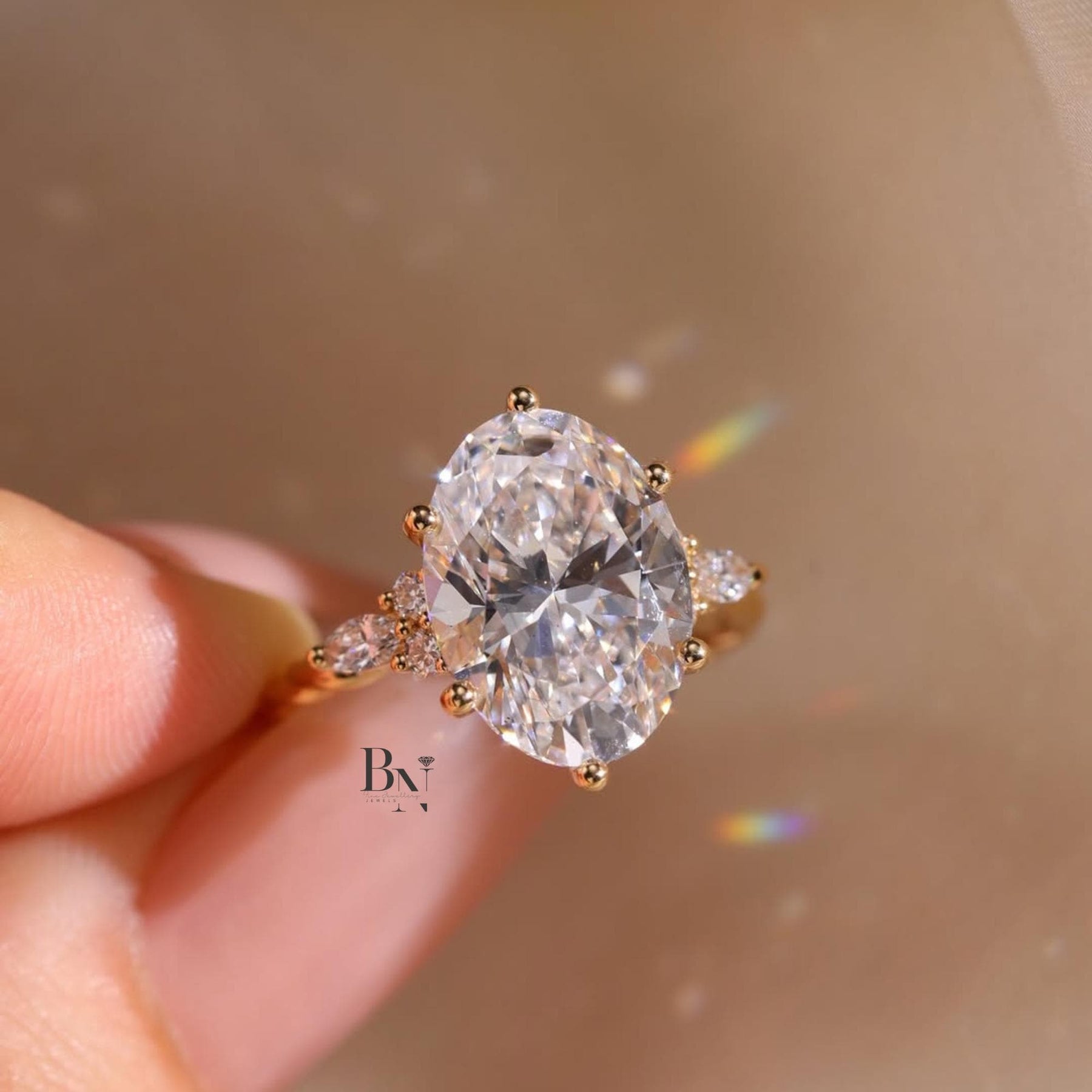 3ct Oval Lab Grown Diamond Engagement Ring | Vine Floral Accent 14K Gold