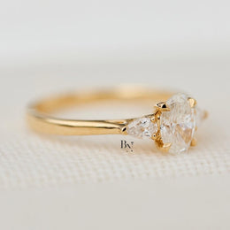 1ct Oval Lab Grown Diamond Engagement Ring | Vintage Marquise Dot Accent 14K Gold