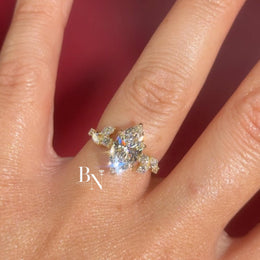 3ct Marquise Lab Grown Diamond Engagement Ring | Vine Leaf Cluster Pavé Accents 14K Gold