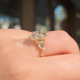 3ct Marquise Lab Grown Diamond Engagement Ring | Vine Leaf Floral Band 14K Gold