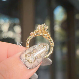 3ct Marquise Lab Grown Diamond Engagement Ring | Vine Leaf Floral Band 14K Gold