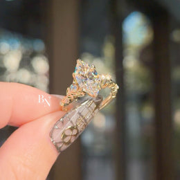 3ct Marquise Lab Grown Diamond Engagement Ring | Vine Leaf Floral Band 14K Gold