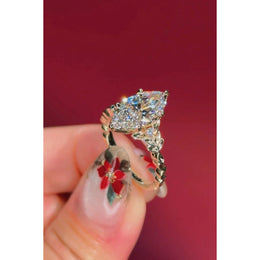 3ct Marquise Lab Grown Diamond Engagement Ring | Vine Leaf Floral Band 14K Gold