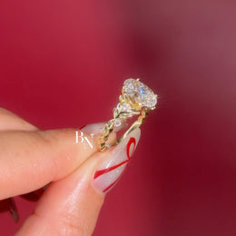 3ct Oval Lab Grown Diamond Engagement Ring | Vine Floral Leaf Cluster 14K Gold