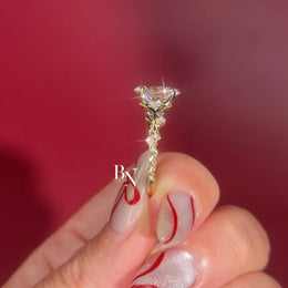 3ct Oval Lab Grown Diamond Engagement Ring | Vine Floral Leaf Cluster 14K Gold