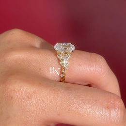 3ct Oval Lab Grown Diamond Engagement Ring | Vine Floral Leaf Cluster 14K Gold