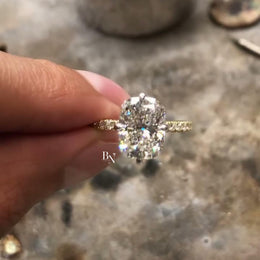 3ct Elongated Cushion Lab Grown Diamond Engagement Ring | Micro Pavé Band 14K Gold