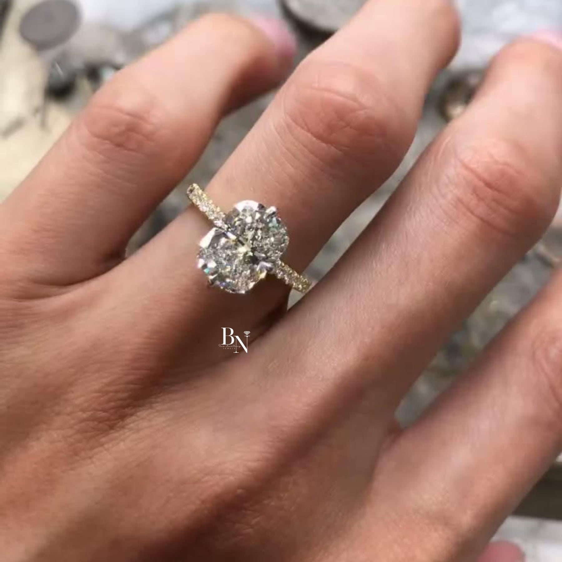 3ct Elongated Cushion Lab Grown Diamond Engagement Ring | Micro Pavé Band 14K Gold