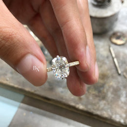 3ct Elongated Cushion Lab Grown Diamond Engagement Ring | Micro Pavé Band 14K Gold