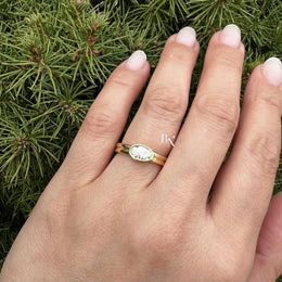 1ct Oval Lab Grown Diamond Engagement Ring | East West Full Bezel Minimalist 14K Yellow Gold