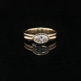 1ct Oval Lab Grown Diamond Engagement Ring | East West Full Bezel Minimalist 14K Yellow Gold