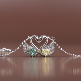 Fancy Green and Yellow Lab Grown Diamond Swan Pendant Necklace, Two Stone Heart Swan Pendant for Women