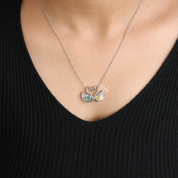 Fancy Green and Yellow Lab Grown Diamond Swan Pendant Necklace, Two Stone Heart Swan Pendant for Women