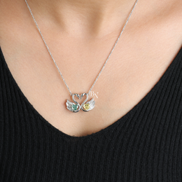 Fancy Green and Yellow Lab Grown Diamond Swan Pendant Necklace, Two Stone Heart Swan Pendant for Women