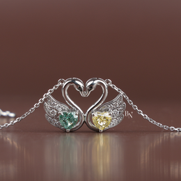 Fancy Green and Yellow Lab Grown Diamond Swan Pendant Necklace, Two Stone Heart Swan Pendant for Women