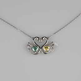 Fancy Green and Yellow Lab Grown Diamond Swan Pendant Necklace, Two Stone Heart Swan Pendant for Women
