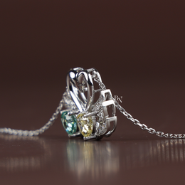 Fancy Green and Yellow Lab Grown Diamond Swan Pendant Necklace, Two Stone Heart Swan Pendant for Women