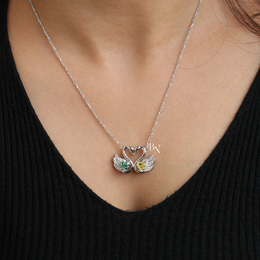 Fancy Green and Yellow Lab Grown Diamond Swan Pendant Necklace, Two Stone Heart Swan Pendant for Women