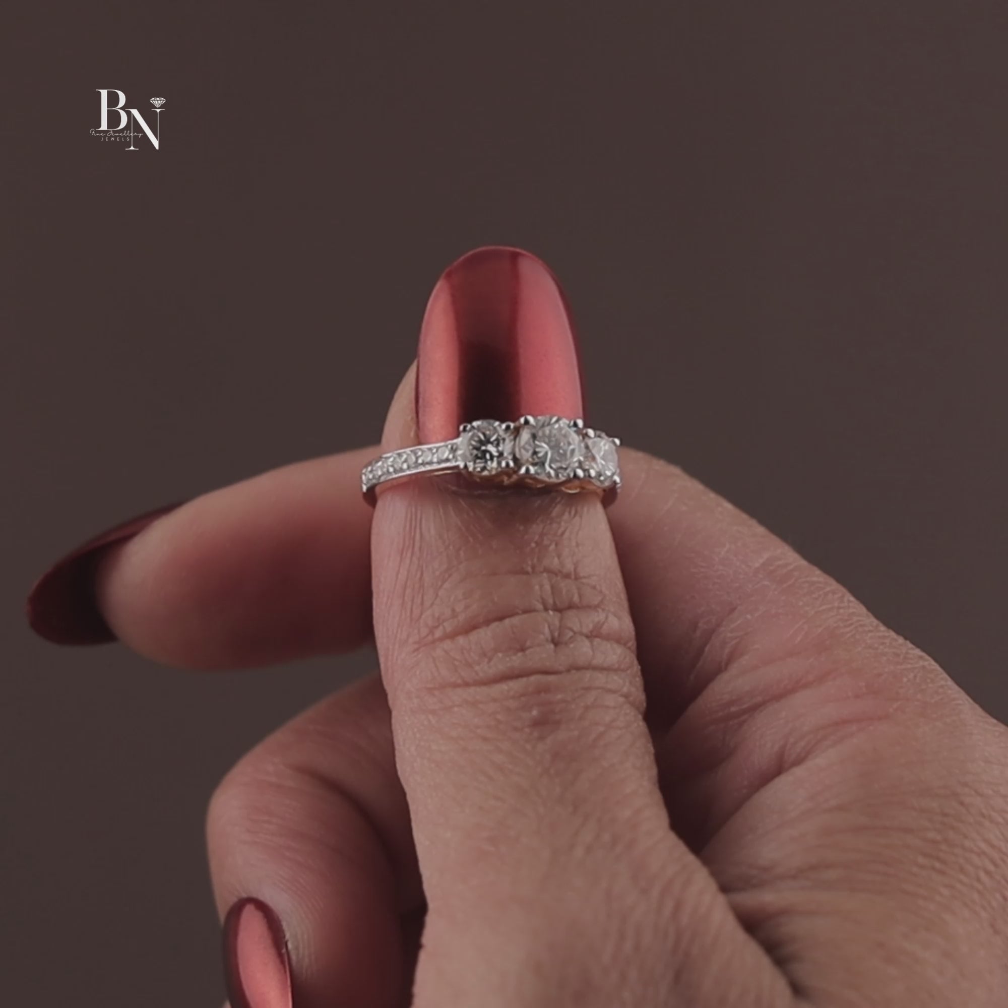 1.25ctw Round Lab Grown Diamond Three Stone Engagement Ring | 14K Yellow Gold Trilogy | Pave Diamond Band | IGI Certified |