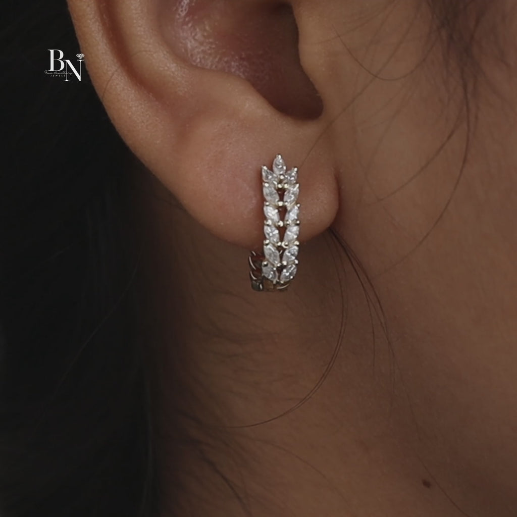14K Yellow Gold Marquise Diamond Vine Leaf Hoop Earrings | Lab Grown Huggies