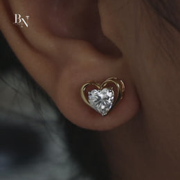 2ctw Heart Cut Lab Grown Diamond Stud Earrings | Romantic Gold Heart Frame Studs 14K Gold
