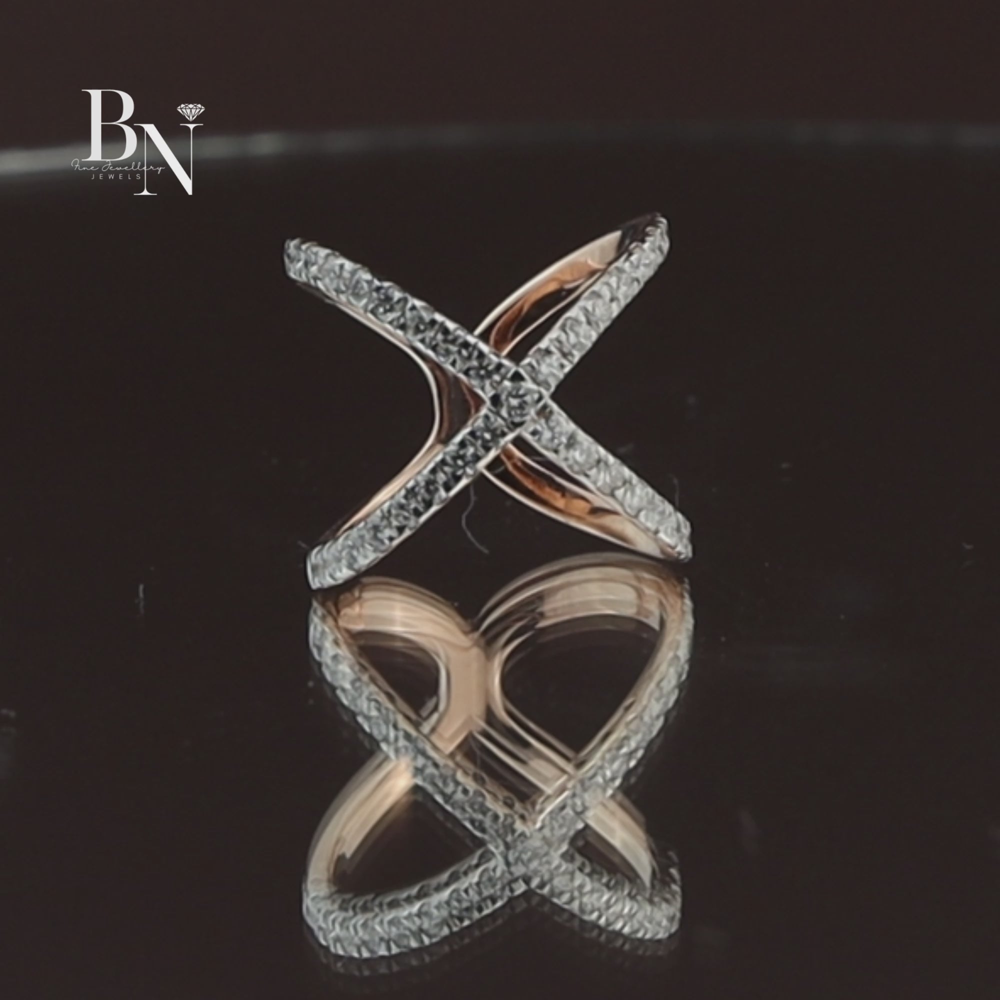 X Crossover Lab Diamond Band, Modern Pave Diamond X Ring, Stackable Gold Statement Ring, Criss Cross